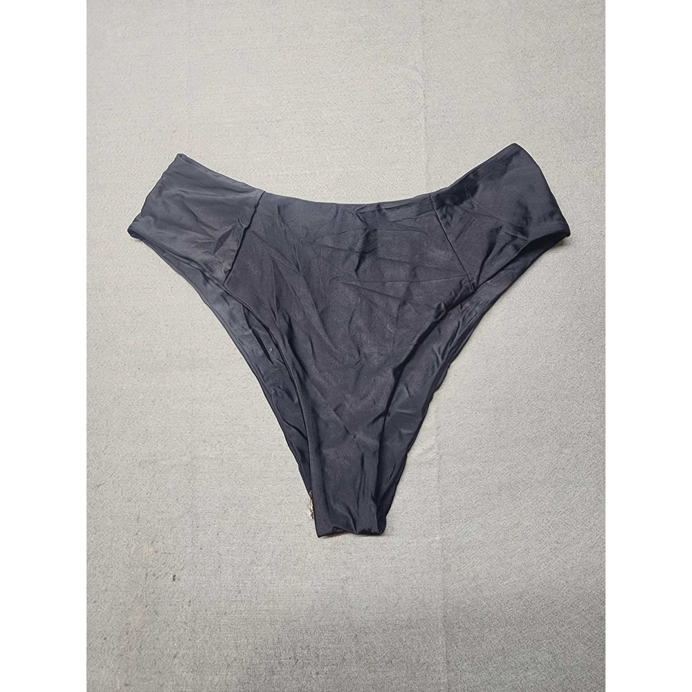 Unbranded Womens Black High Waisted Bikini Bottoms Size L Solid Swimwear‎